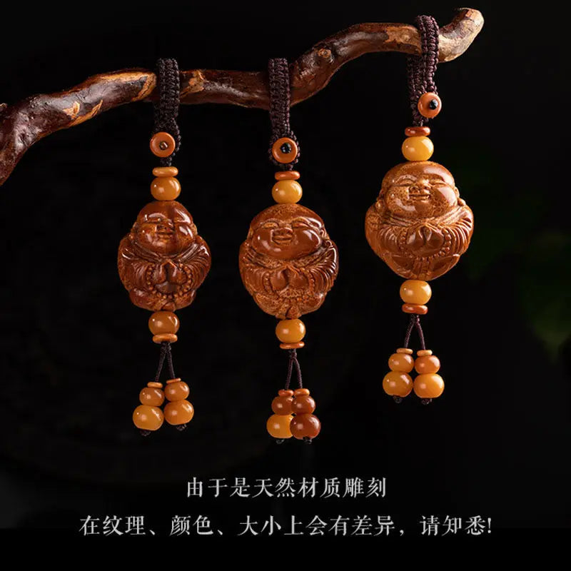 Real Natural Olive Kernel Hand-carved Laughing Buddha Guardian Car Key Chain School Bag Mobile Phone Pendant Good Lucky Charms