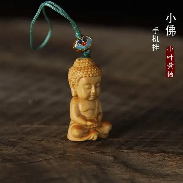 Small Leaf Boxwood Small Bergamot Machine Pendant Solid Wood Baby Buddha Big Day Tathagata Bag Hanging Ornament Play Couple Gift