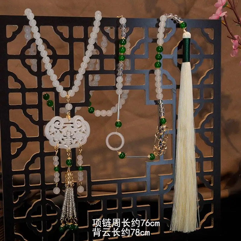 Hanfu Ancient Suit Horse Noodles Accessories Necklace Wreaths Back Cloud Tassel Super Long Chinese Pearl Ancient Pressed Placket