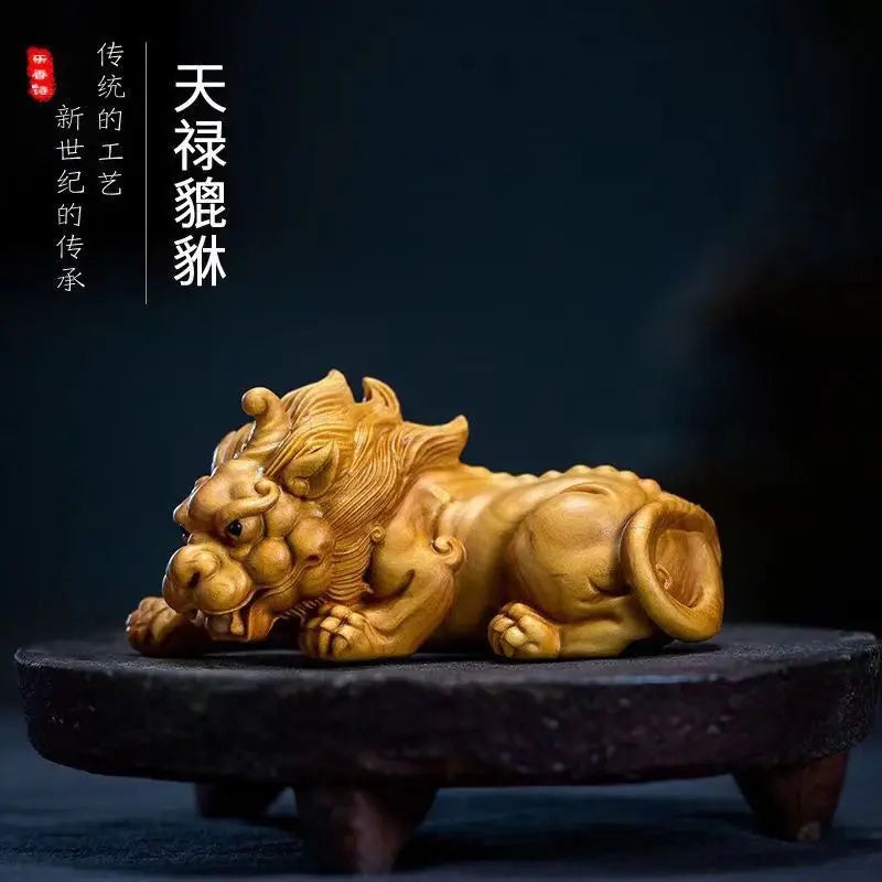 Boxwood carved Tianlu Pixiu fortune-attracting hand-held ornament