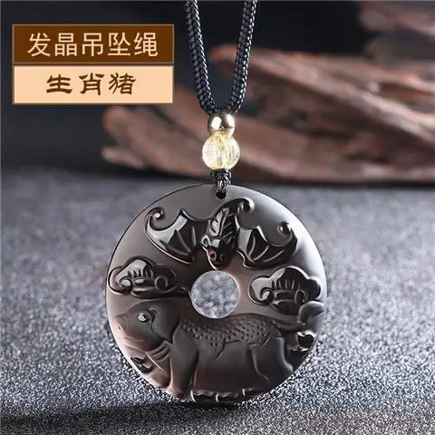 Ice Obsidian Chinese Zodiac Dragon Snake Safe Buckle Pendant Men Necklace Women's Birthday Year Tiger Guardian God Amulet Charms