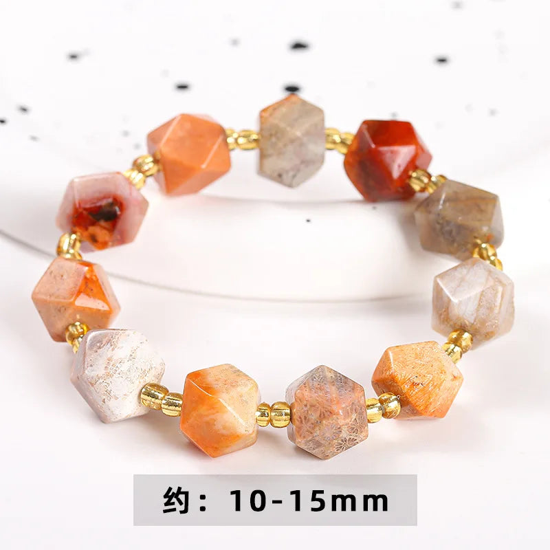 Natural coral jade hexagonal star bracelet