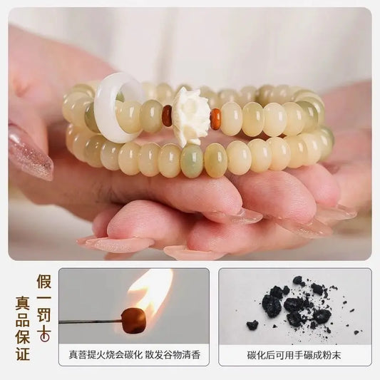 White jade Bodhi bracelet double circle, Bodhi bracelet, Buddhist beads bracelet