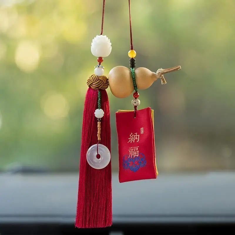 Car Pendant Fulu Gourd Creative Car Accessories Men's and Women's Green Sachet Bag Peace Rearview Mirror Decorations Bless Safe