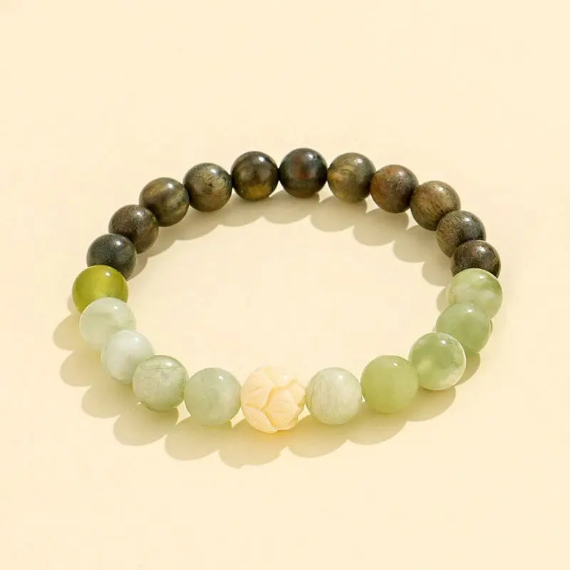 New Green Sandalwood Beaded Couple Bracelet Women's All-match Niche High-end Sense ivory fruit Xiuyu Jade Hand String Headwear
