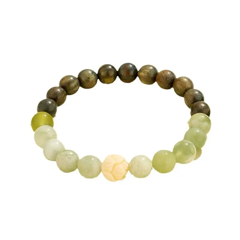 New Green Sandalwood Beaded Couple Bracelet Women's All-match Niche High-end Sense ivory fruit Xiuyu Jade Hand String Headwear
