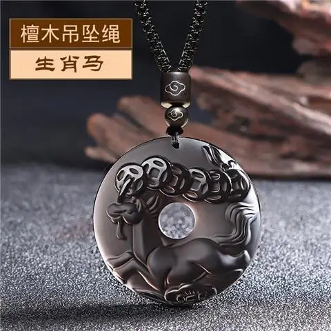 Ice Obsidian Chinese Zodiac Dragon Snake Safe Buckle Pendant Men Necklace Women's Birthday Year Tiger Guardian God Amulet Charms