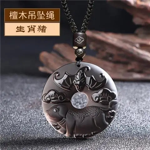 Ice Obsidian Chinese Zodiac Dragon Snake Safe Buckle Pendant Men Necklace Women's Birthday Year Tiger Guardian God Amulet Charms