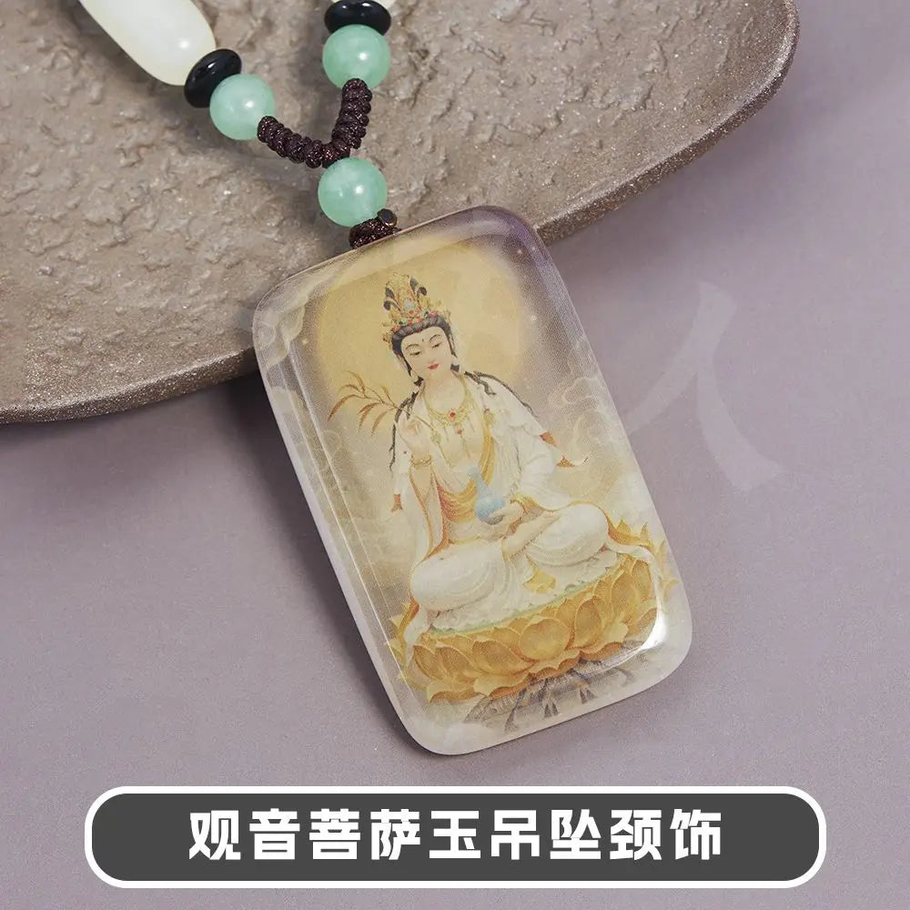 Guanyin Peaceful Amulet Natural Jade Pendant