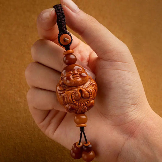 Real Natural Olive Kernel Hand-carved Laughing Buddha Guardian Car Key Chain School Bag Mobile Phone Pendant Good Lucky Charms