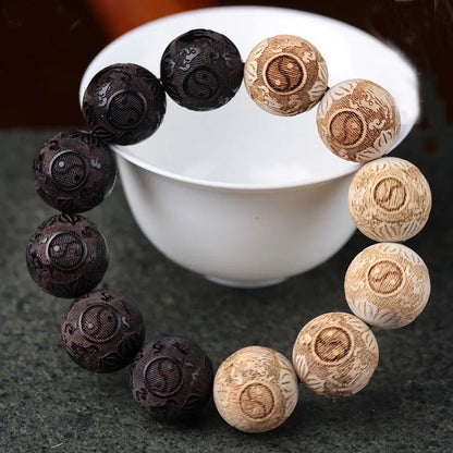 Yin-Yang Bead Heaven and Earth Bracelet, Ebony Camphorwood