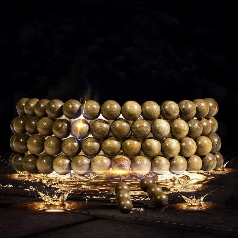 Golden nanmu bracelet, natural wooden Buddhist beads
