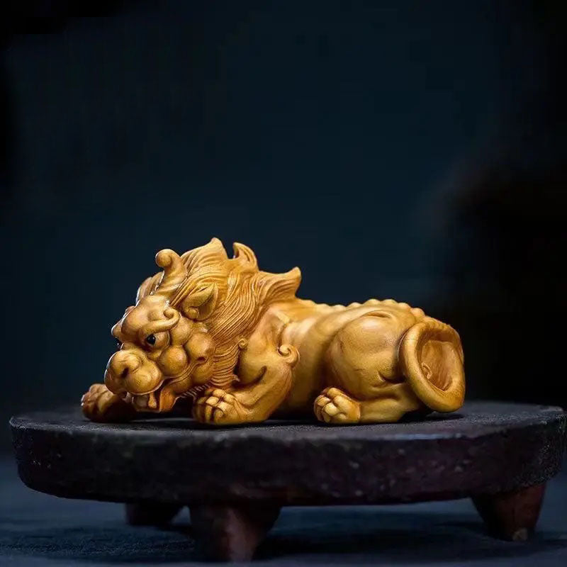 Boxwood carved Tianlu Pixiu fortune-attracting hand-held ornament