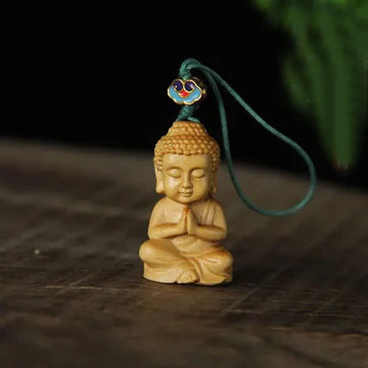 Small Leaf Boxwood Small Bergamot Machine Pendant Solid Wood Baby Buddha Big Day Tathagata Bag Hanging Ornament Play Couple Gift