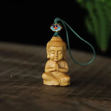 Small Leaf Boxwood Small Bergamot Machine Pendant Solid Wood Baby Buddha Big Day Tathagata Bag Hanging Ornament Play Couple Gift