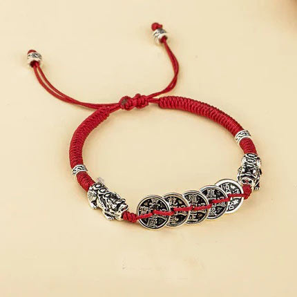 [Five Emperors Money] Hand-woven Red Rope Bracelets Girls Couple's Lucky Achieve Solicit Accumulate Wealth National Tide Retro