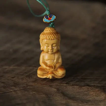 Small Leaf Boxwood Small Bergamot Machine Pendant Solid Wood Baby Buddha Big Day Tathagata Bag Hanging Ornament Play Couple Gift