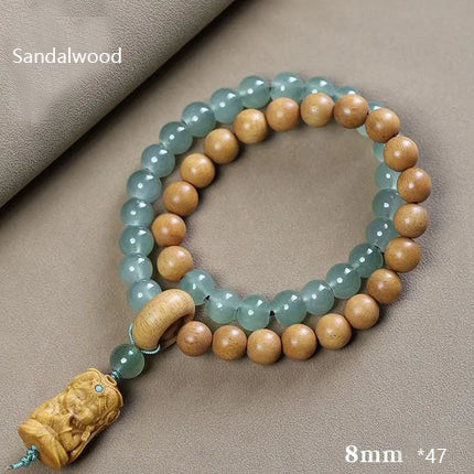 Natural Sandalwood Milk Fragrance Wood Stitching Jade Double Circle Bracelet HandString Carving TuMu Pendant WenPlay Buddha Bead