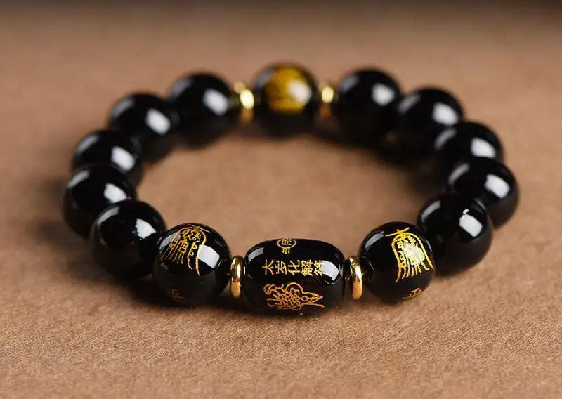 Obsidian Zodiac Buddhist Beads Bracelet