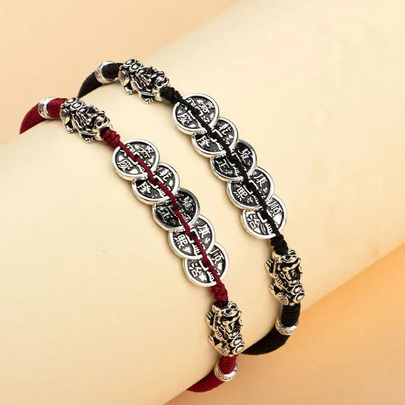 [Five Emperors Money] Hand-woven Red Rope Bracelets Girls Couple's Lucky Achieve Solicit Accumulate Wealth National Tide Retro