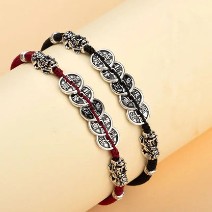 [Five Emperors Money] Hand-woven Red Rope Bracelets Girls Couple's Lucky Achieve Solicit Accumulate Wealth National Tide Retro