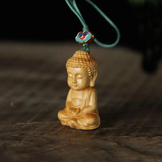 Small Leaf Boxwood Small Bergamot Machine Pendant Solid Wood Baby Buddha Big Day Tathagata Bag Hanging Ornament Play Couple Gift