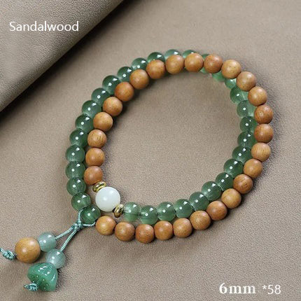 Natural Sandalwood Milk Fragrance Wood Stitching Jade Double Circle Bracelet HandString Carving TuMu Pendant WenPlay Buddha Bead