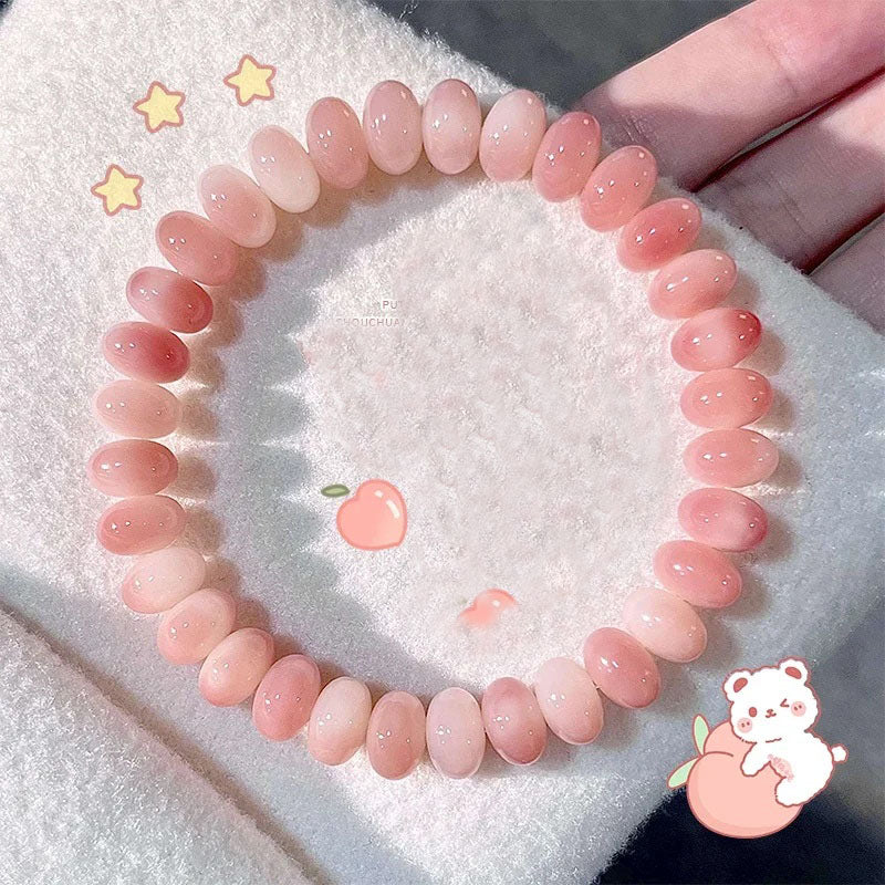 Peach Pink White Jade Bodhi Root Bracelet