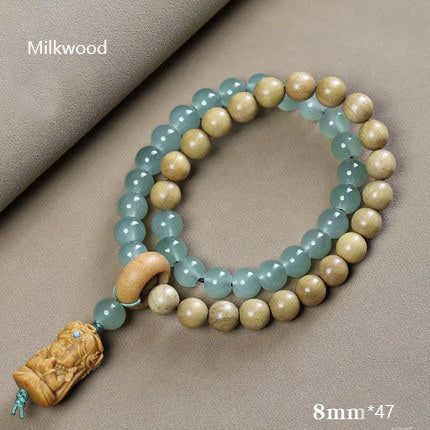 Natural Sandalwood Milk Fragrance Wood Stitching Jade Double Circle Bracelet HandString Carving TuMu Pendant WenPlay Buddha Bead