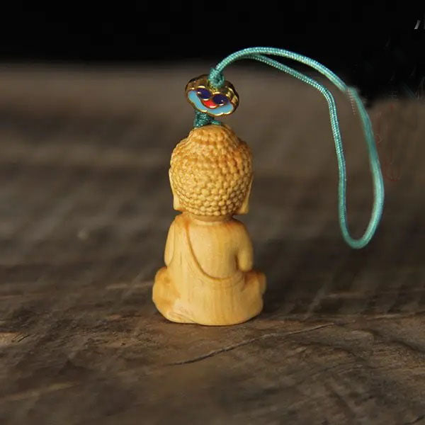 Small Leaf Boxwood Small Bergamot Machine Pendant Solid Wood Baby Buddha Big Day Tathagata Bag Hanging Ornament Play Couple Gift