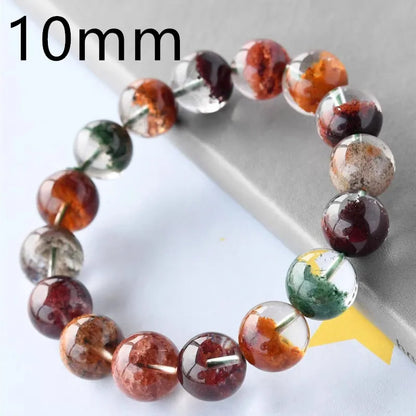 Red and green ghost quartz round bead bracelet