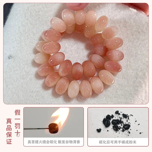 Peach Pink White Jade Bodhi Root Bracelet