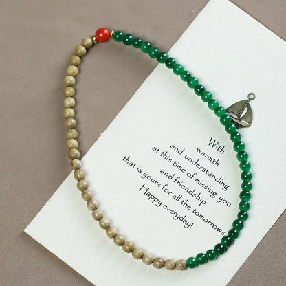 Natural Sandalwood Milk Fragrance Wood Stitching Jade Double Circle Bracelet HandString Carving TuMu Pendant WenPlay Buddha Bead