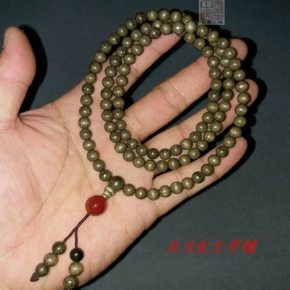 Golden nanmu bracelet, natural wooden Buddhist beads