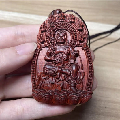 Rosewood Buddha amulet, carved with the twelve Chinese zodiac animals