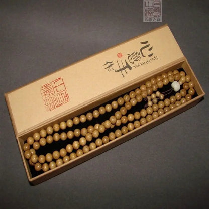 Golden nanmu bracelet, natural wooden Buddhist beads