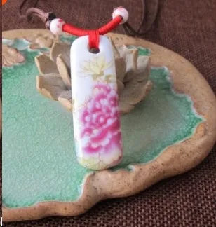 Ceramic necklace, antique blue and white porcelain pendant