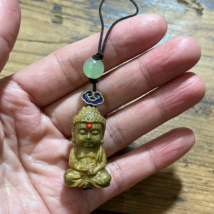 Small Leaf Boxwood Small Bergamot Machine Pendant Solid Wood Baby Buddha Big Day Tathagata Bag Hanging Ornament Play Couple Gift