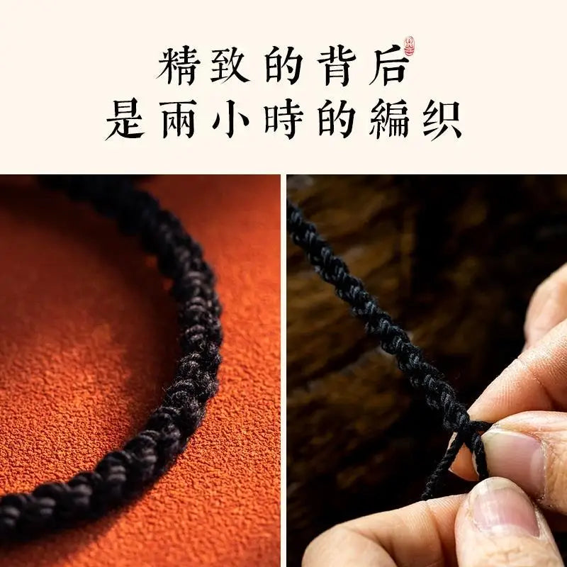 925 Sterling Silver Six-Character True Words Dharma Hand-Woven Black Hand Rope Bracelet for Men and Women Tibetan Hand Jewelry