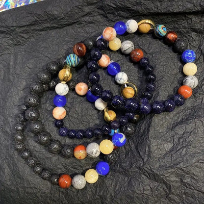 Romantic Universe Elastic Bracelet Couple Star Milky Way Volcanic Stone Beads Planet Original Natural stone Hand String Gifts