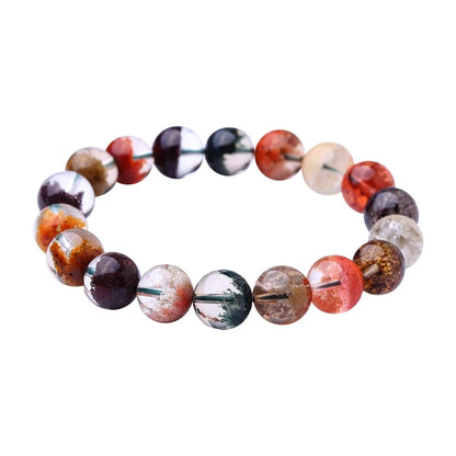 Red and green ghost quartz round bead bracelet