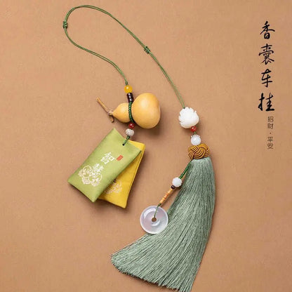 Car Pendant Fulu Gourd Creative Car Accessories Men's and Women's Green Sachet Bag Peace Rearview Mirror Decorations Bless Safe