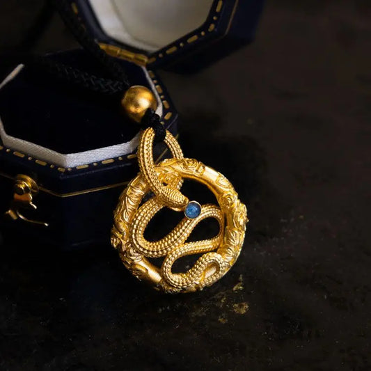 Golden snake round pendant
