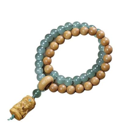 Natural Sandalwood Milk Fragrance Wood Stitching Jade Double Circle Bracelet HandString Carving TuMu Pendant WenPlay Buddha Bead