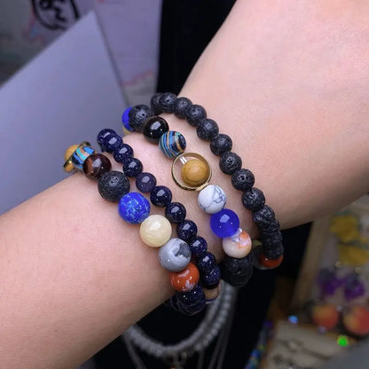 Romantic Universe Elastic Bracelet Couple Star Milky Way Volcanic Stone Beads Planet Original Natural stone Hand String Gifts