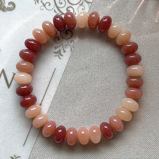 Peach Pink White Jade Bodhi Root Bracelet