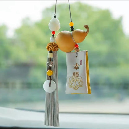 Car Pendant Fulu Gourd Creative Car Accessories Men's and Women's Green Sachet Bag Peace Rearview Mirror Decorations Bless Safe