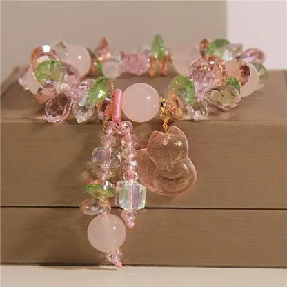 Forest-style fresh rose quartz bracelet