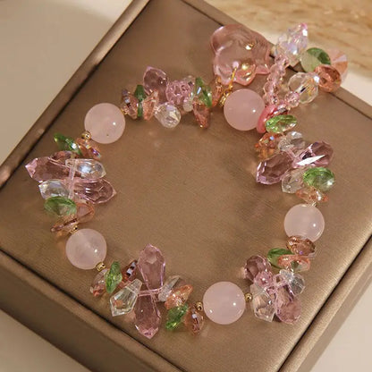 Forest-style fresh rose quartz bracelet