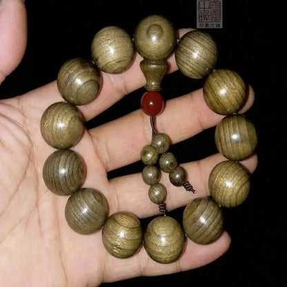 Golden nanmu bracelet, natural wooden Buddhist beads
